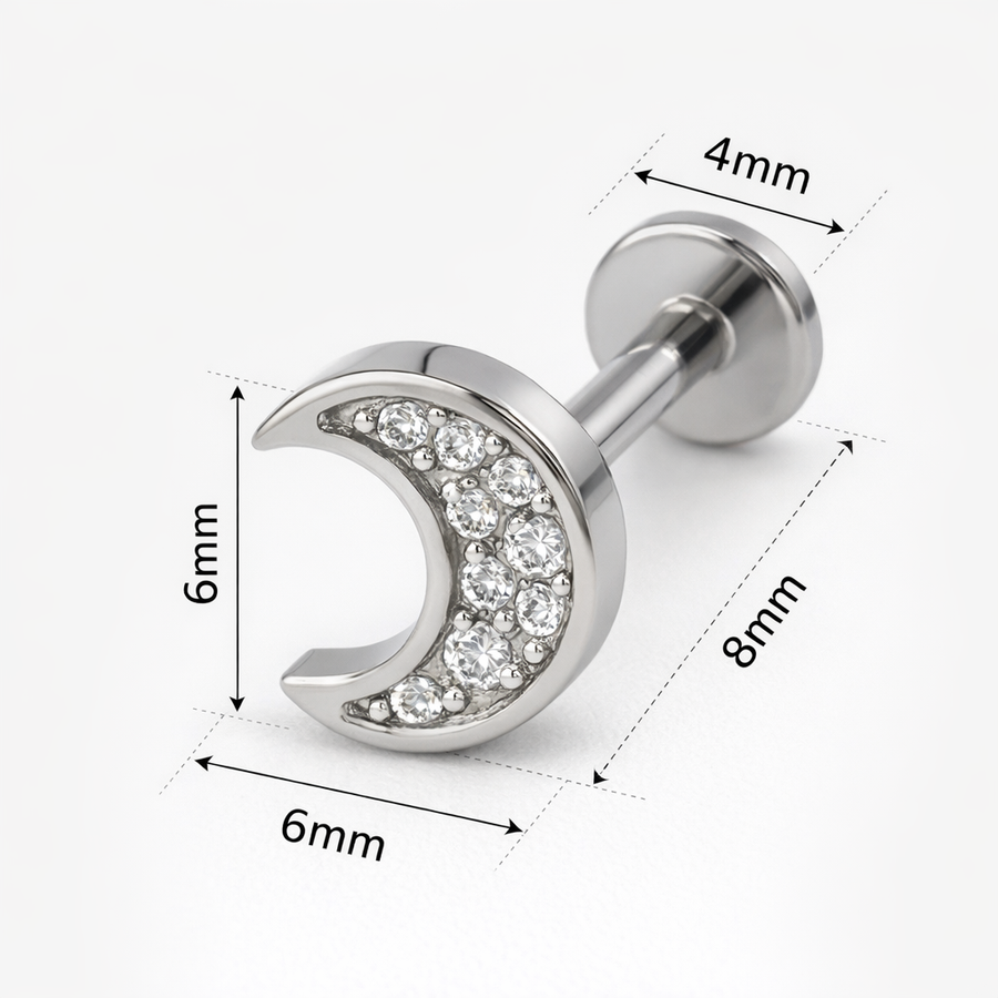 Piercing con luna e zirconi in Acciaio Chirurgico 316L - Piercing per lobo, helix, forward helix, conch, flat, tragus