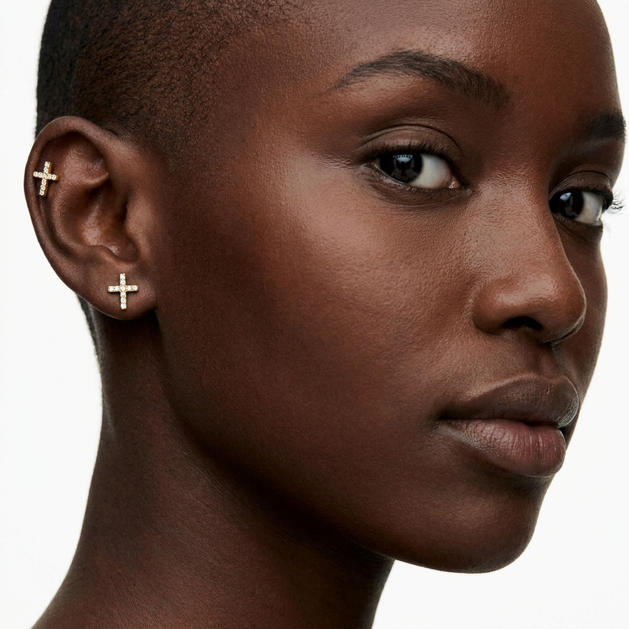 Piercing con croce zirconi in Acciaio Chirurgico 316L - Piercing per lobo, helix, forward helix, conch, flat, tragus
