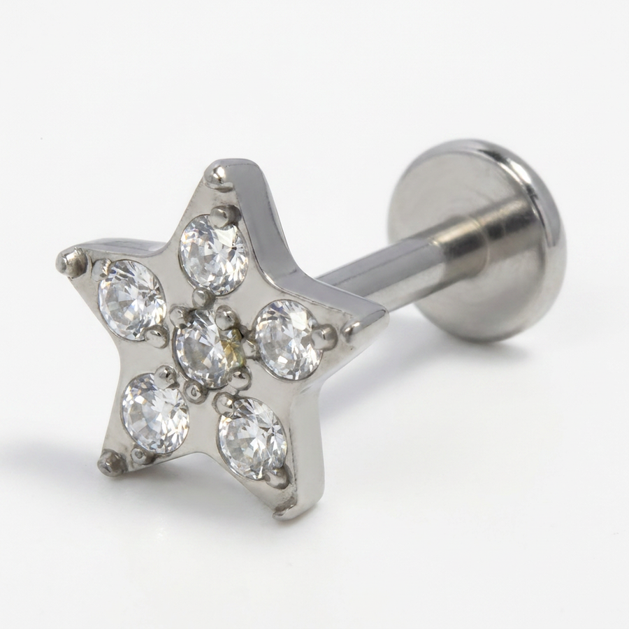 Piercing con stellina di zirconi in Acciaio Chirurgico 316L - Piercing per lobo, helix, forward helix, conch, flat, tragus