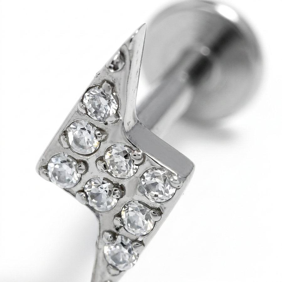 Piercing con fulmine di zirconi in Acciaio Chirurgico 316L - Piercing per lobo, helix, forward helix, conch, flat, tragus