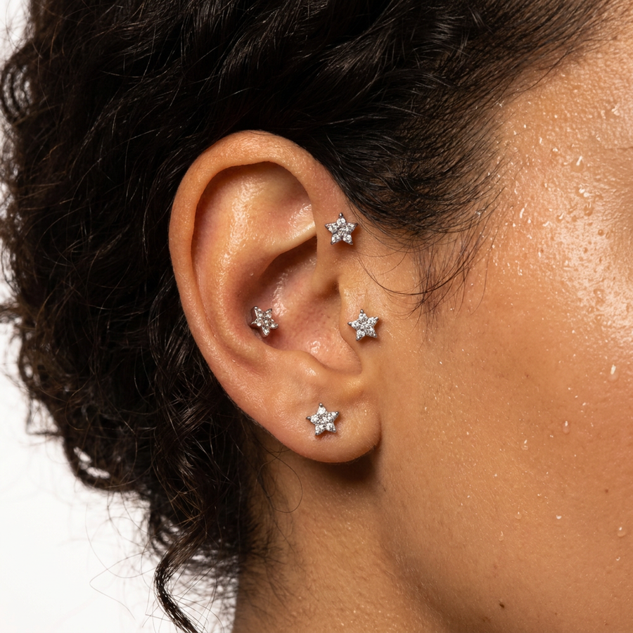 Piercing con stellina di zirconi in Acciaio Chirurgico 316L - Piercing per lobo, helix, forward helix, conch, flat, tragus
