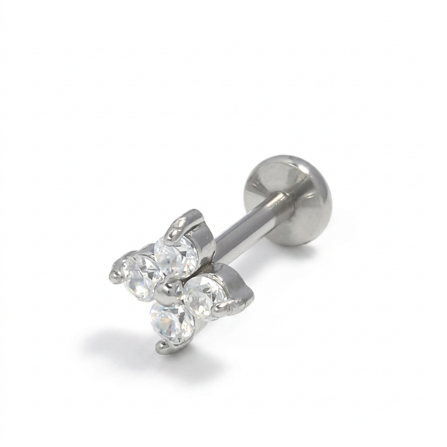 Piercing con fiorellino di zirconi in Acciaio Chirurgico 316L - Piercing per lobo, helix, forward helix, conch, flat, tragus