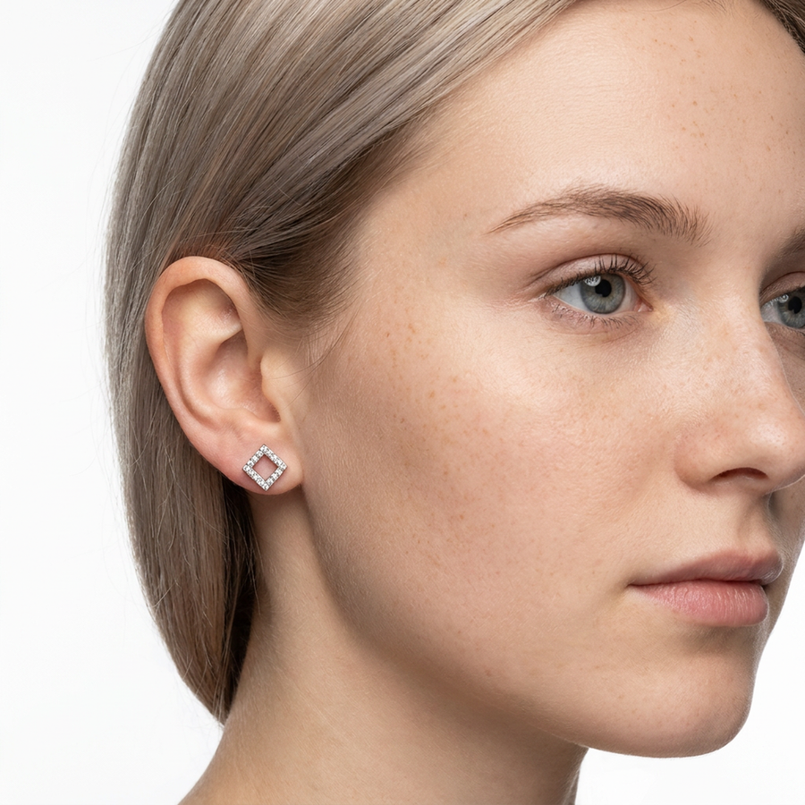 Piercing con quadro di zirconi in Acciaio Chirurgico 316L - Piercing per lobo, helix, forward helix, conch, flat, tragus