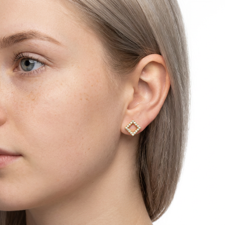 Piercing con quadro di zirconi in Acciaio Chirurgico 316L - Piercing per lobo, helix, forward helix, conch, flat, tragus