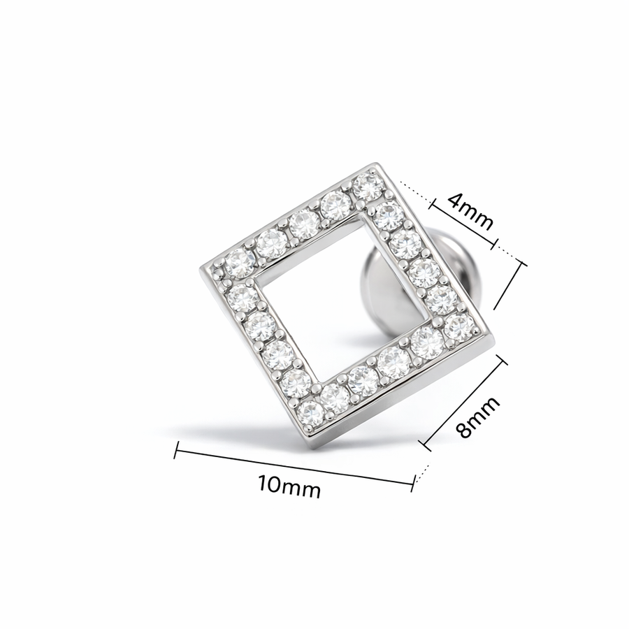 Piercing con quadro di zirconi in Acciaio Chirurgico 316L - Piercing per lobo, helix, forward helix, conch, flat, tragus