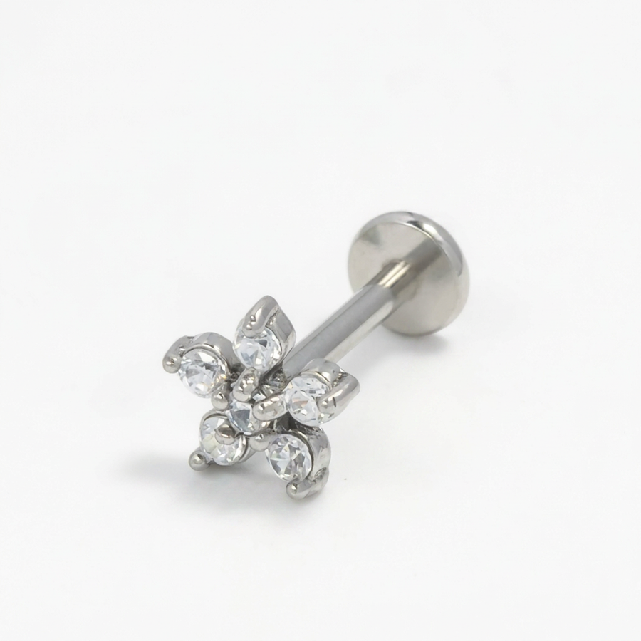 Piercing con fiore di zirconi in Acciaio Chirurgico 316L - Piercing per lobo, helix, forward helix, conch, flat, tragus