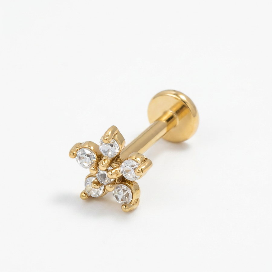 Piercing con fiore di zirconi in Acciaio Chirurgico 316L - Piercing per lobo, helix, forward helix, conch, flat, tragus