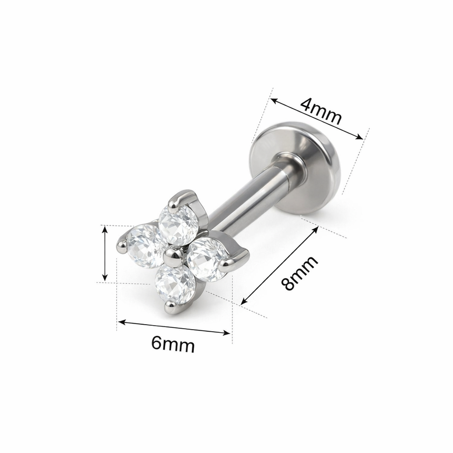 Piercing con fiorellino di zirconi in Acciaio Chirurgico 316L - Piercing per lobo, helix, forward helix, conch, flat, tragus