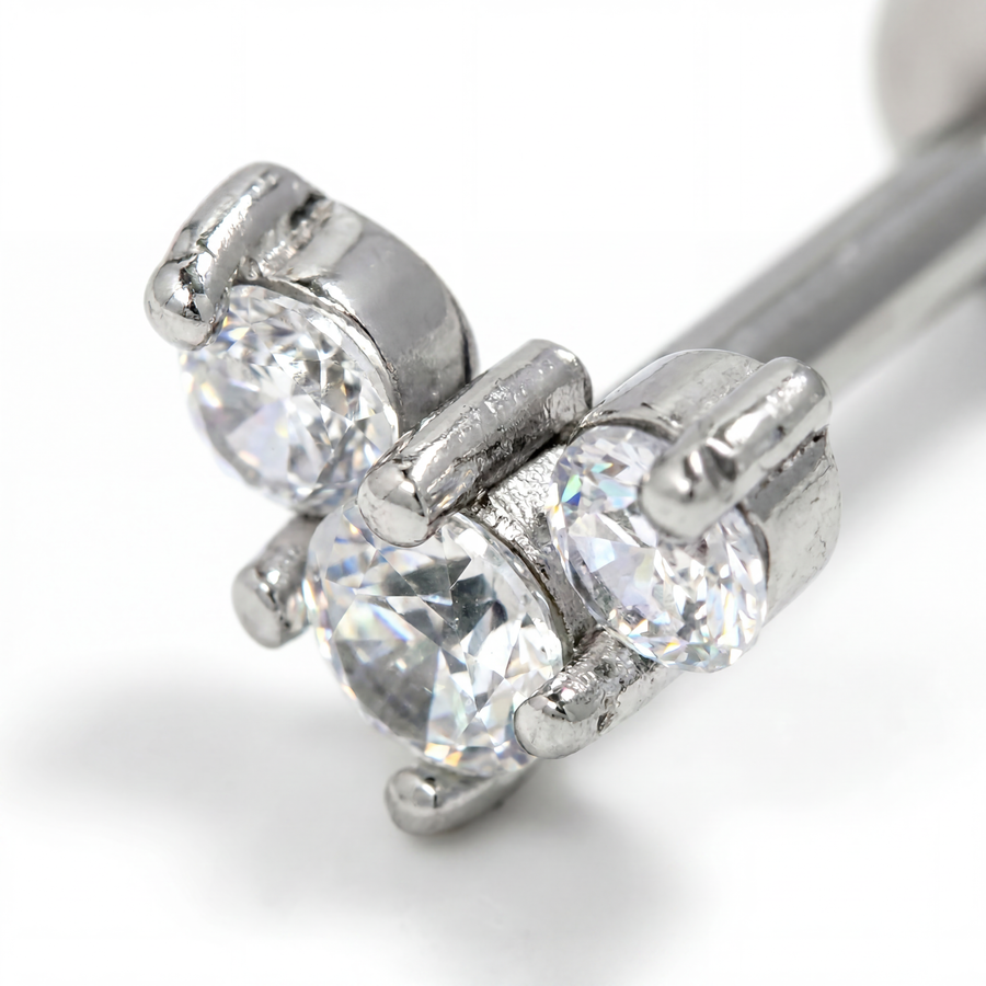 Piercing con tre zirconi in acciaio chirurgico 316L - Piercing per lobo, helix, forward helix, conch, flat, tragus