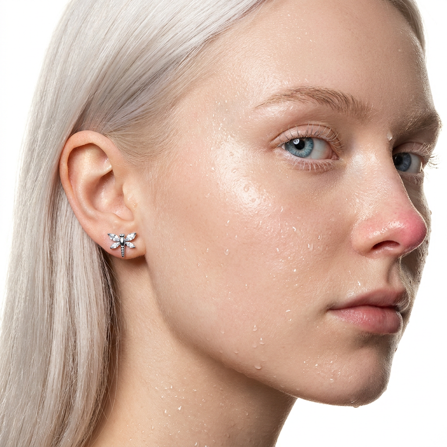 Piercing con libellula e zirconi in acciaio chirurgico 316L - Piercing per lobo, helix, forward helix, conch, flat, tragus
