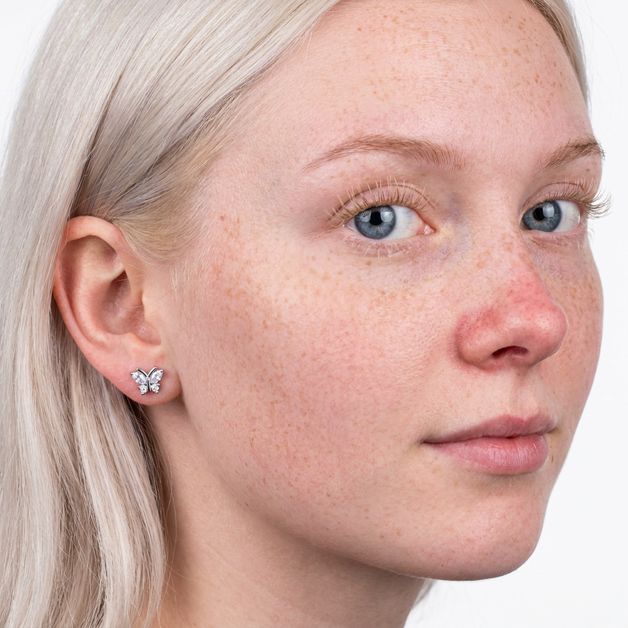 Piercing con farfallina di zirconi in Acciaio Chirurgico 316L - Piercing per lobo, helix, forward helix, conch, flat, tragus