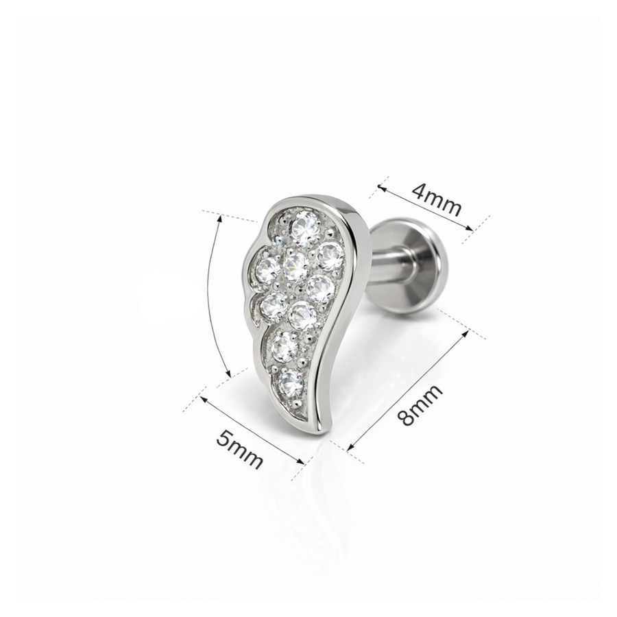 Piercing con ala di zirconi in Acciaio Chirurgico 316L - Piercing per lobo, helix, forward helix, conch, flat, tragus