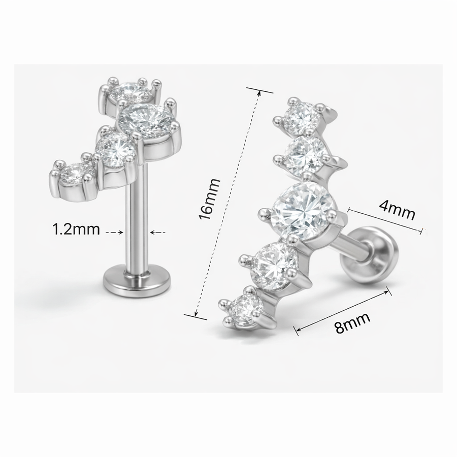 Piercing con zirconi in acciaio chirurgico 316L - Piercing per lobo, helix, forward helix, conch, flat, tragus
