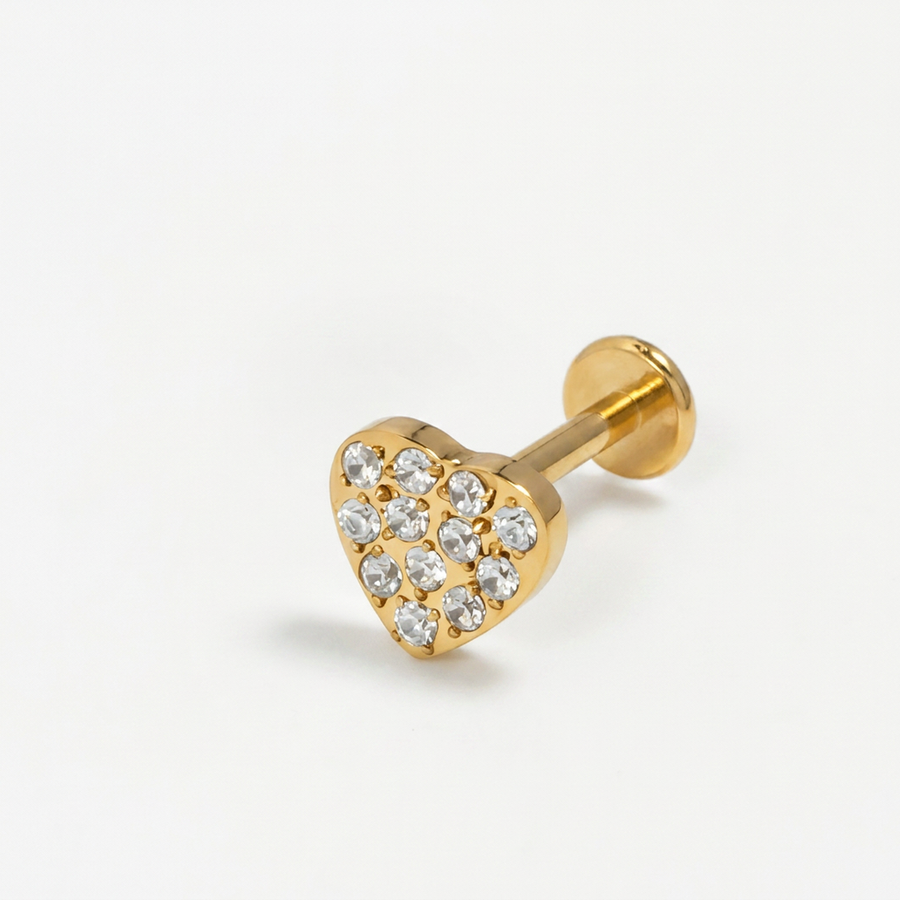 Piercing con cuore con zirconi in acciaio chirurgico 316L - Piercing per lobo, helix, forward helix, conch, flat, tragus