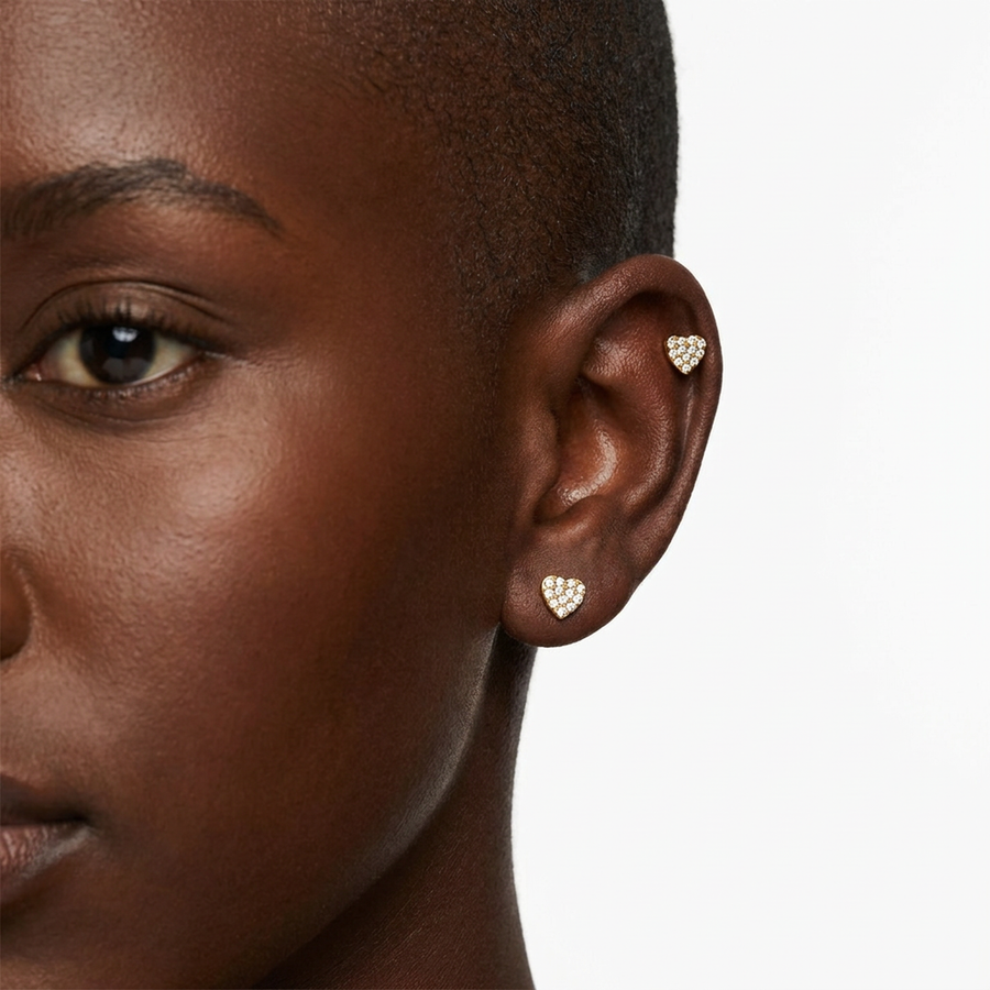 Piercing con cuore con zirconi in acciaio chirurgico 316L - Piercing per lobo, helix, forward helix, conch, flat, tragus
