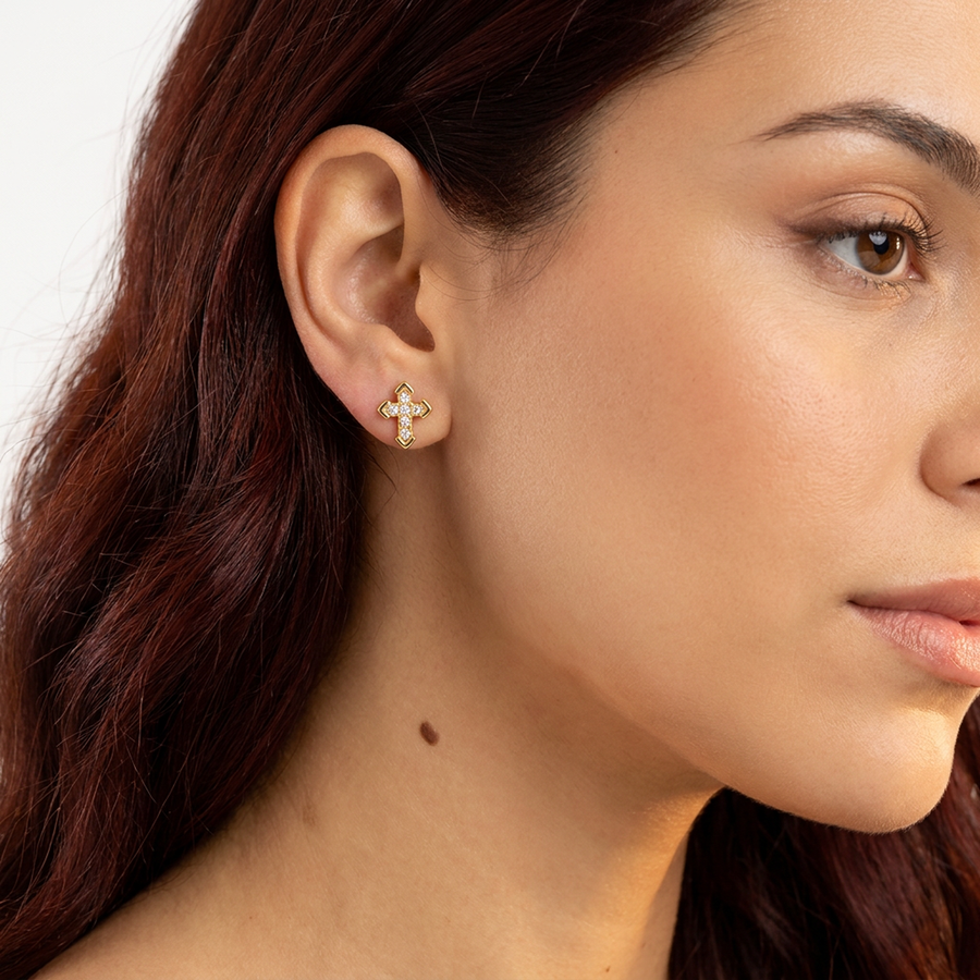 Piercing con croce di zirconi in Acciaio Chirurgico 316L - Piercing per lobo, helix, forward helix, conch, flat, tragus