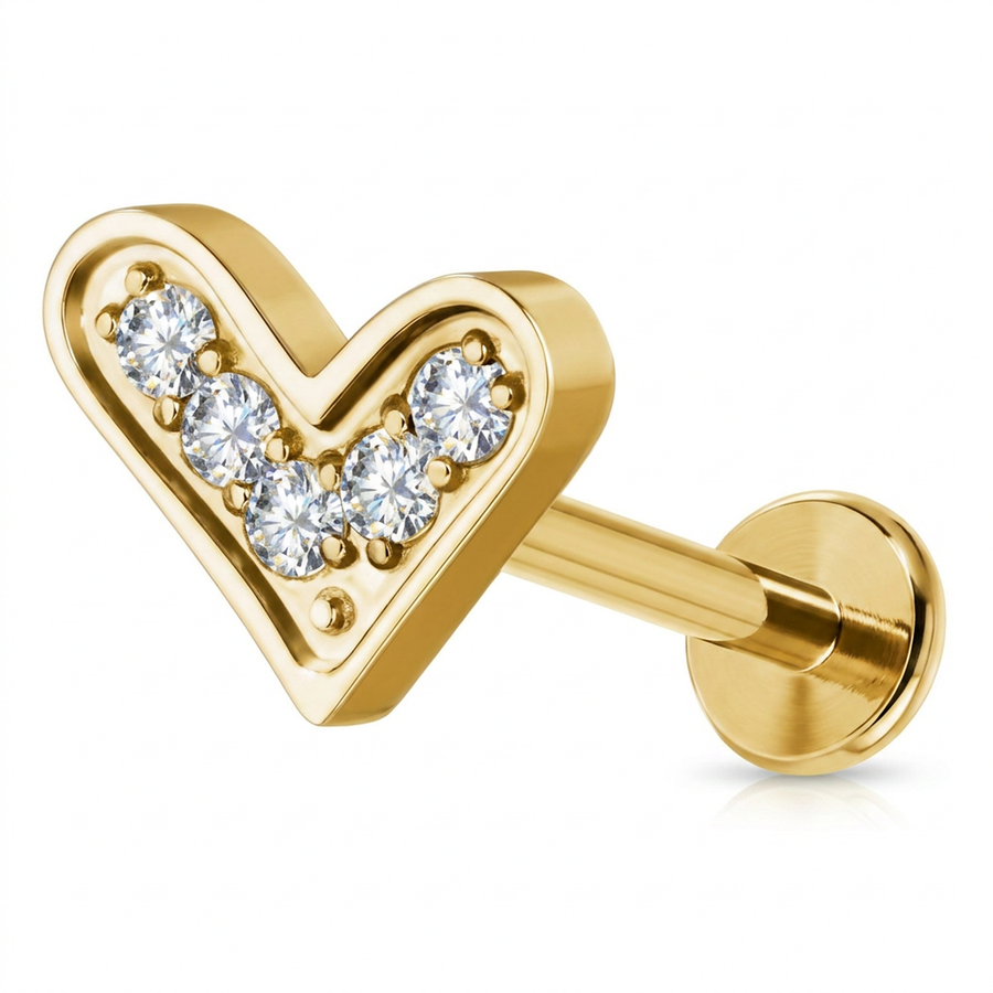 Piercing con cuore di zirconi in Acciaio Chirurgico 316L - Piercing per lobo, helix, forward helix, conch, flat, tragus