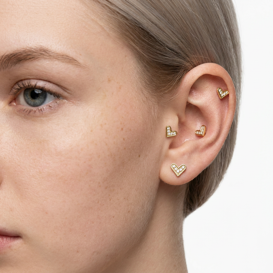 Piercing con cuore di zirconi in Acciaio Chirurgico 316L - Piercing per lobo, helix, forward helix, conch, flat, tragus