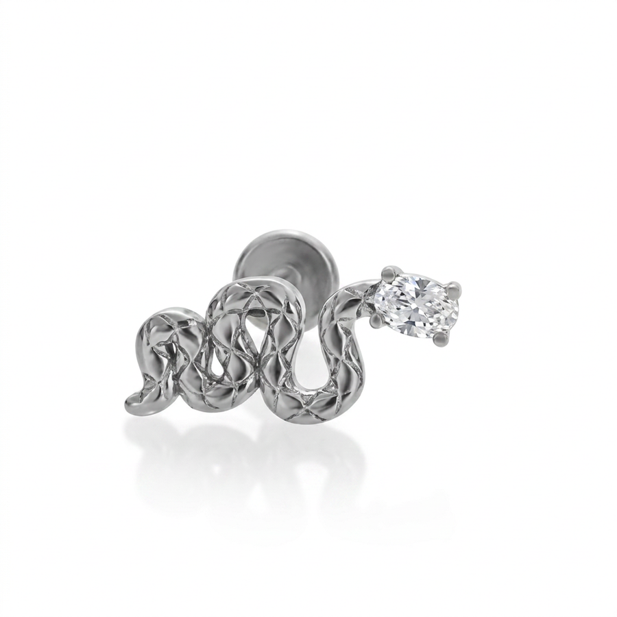 Piercing con serpente in acciaio chirurgico 316L - Piercing per lobo, helix, forward helix, conch, flat, tragus