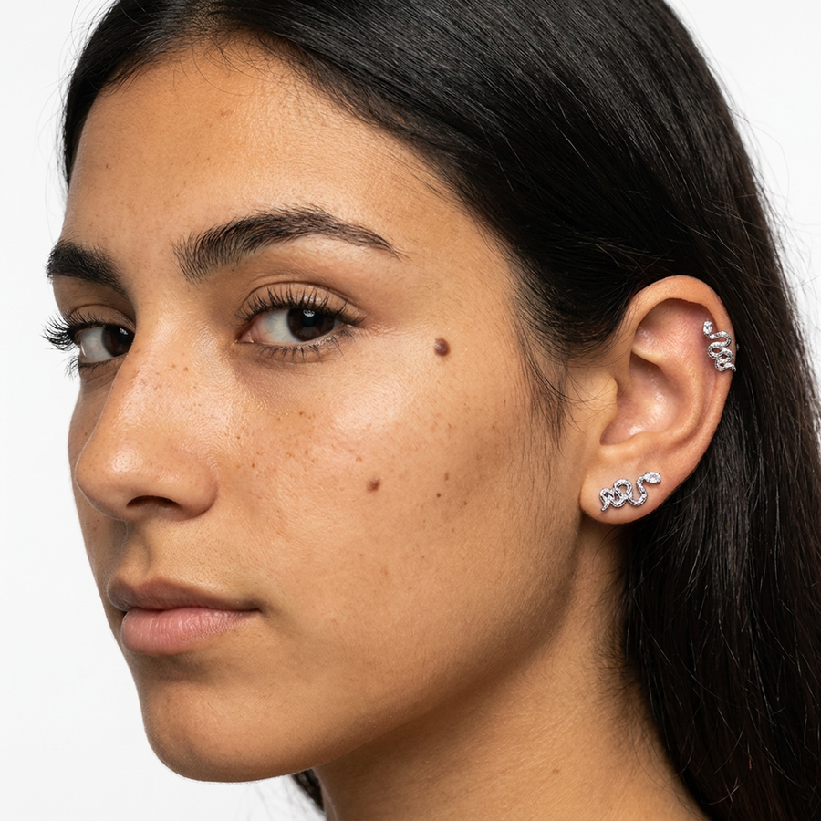 Piercing con serpente in acciaio chirurgico 316L - Piercing per lobo, helix, forward helix, conch, flat, tragus