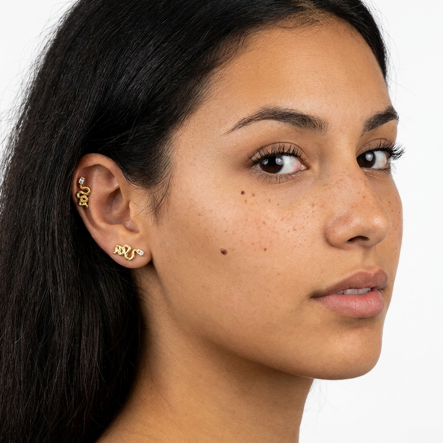 Piercing con serpente in acciaio chirurgico 316L - Piercing per lobo, helix, forward helix, conch, flat, tragus