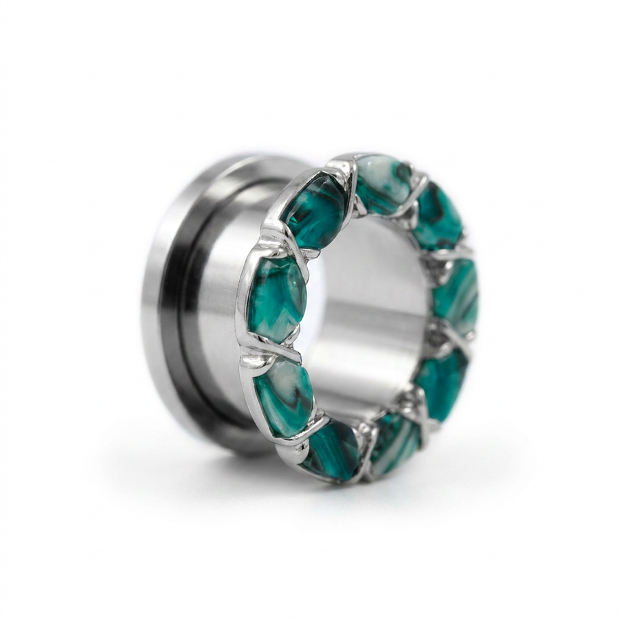Dilatatore con zirconi turchesi in Acciaio Inox - Piercing per Lobo