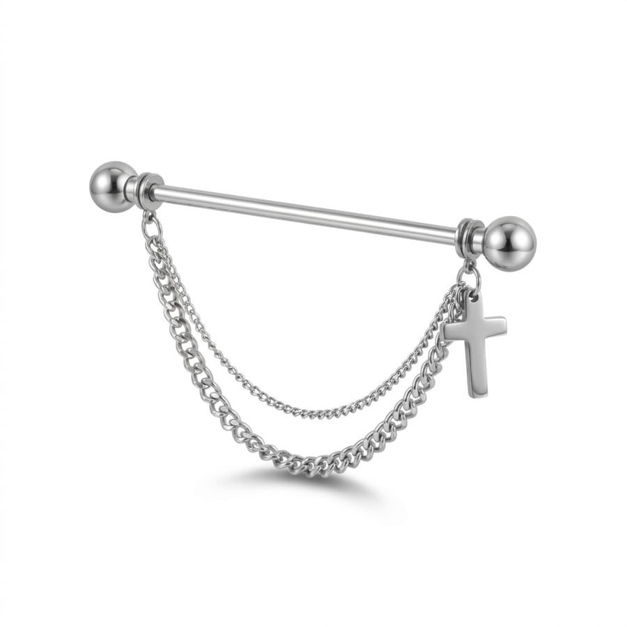 Piercing con catenina pendente in acciaio chirurgico 316L - Piercing per industrial