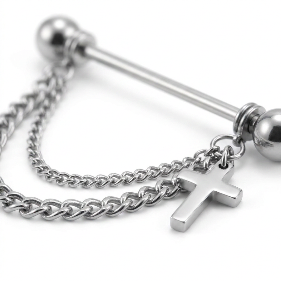 Piercing con catenina pendente in acciaio chirurgico 316L - Piercing per industrial