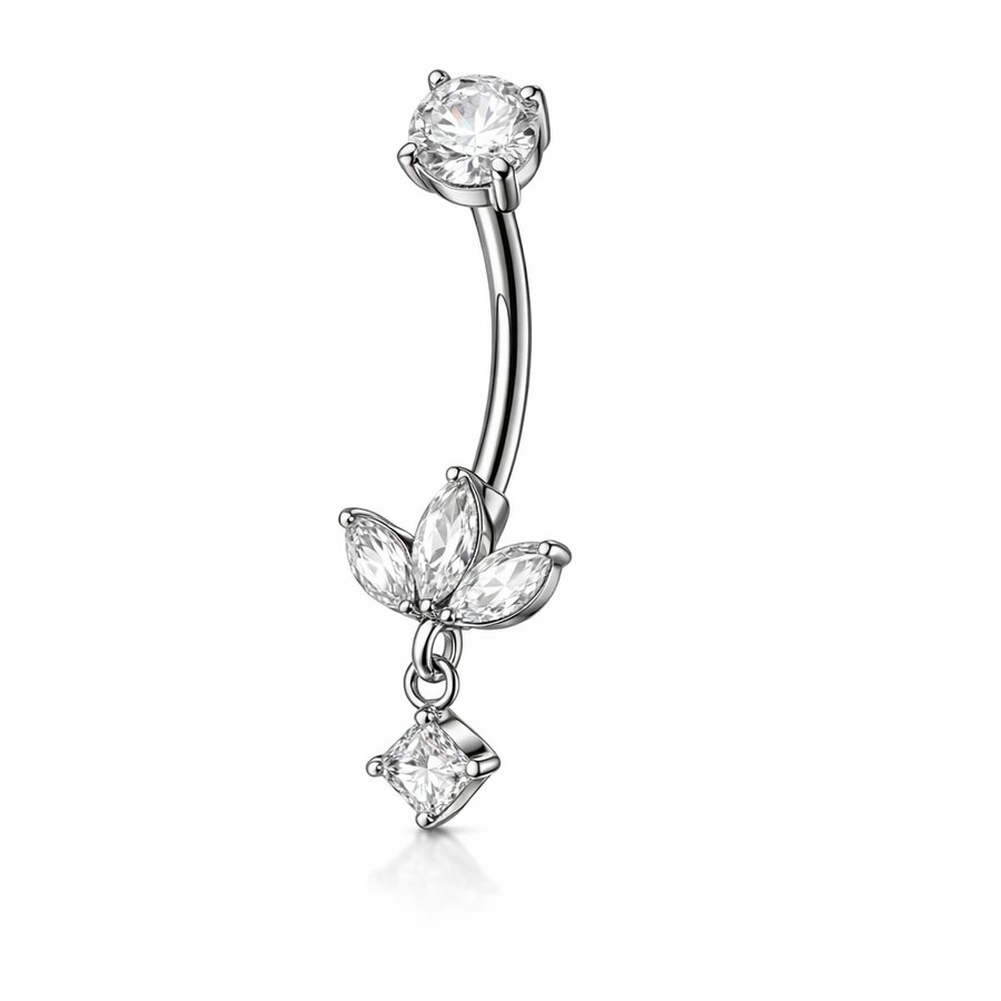 Piercing con tre petali zirconati e pendente in Acciaio Chirurgico 316L - Piercing per ombelico