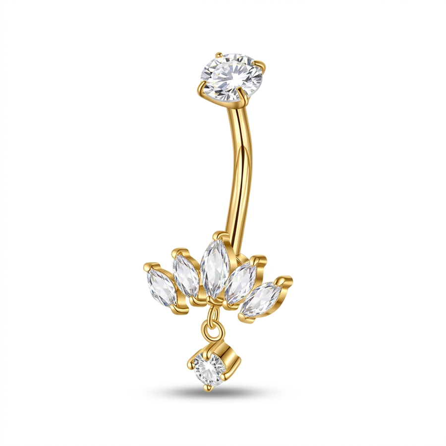 Piercing con cinque petali zirconati e pendente in Acciaio Chirurgico 316L - Piercing per ombelico