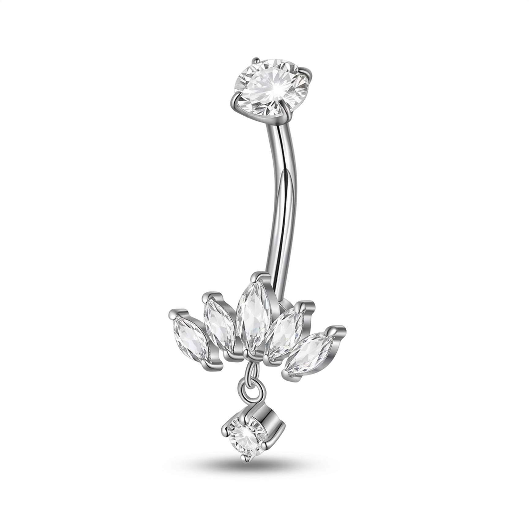 Piercing con cinque petali zirconati e pendente in Acciaio Chirurgico 316L - Piercing per ombelico