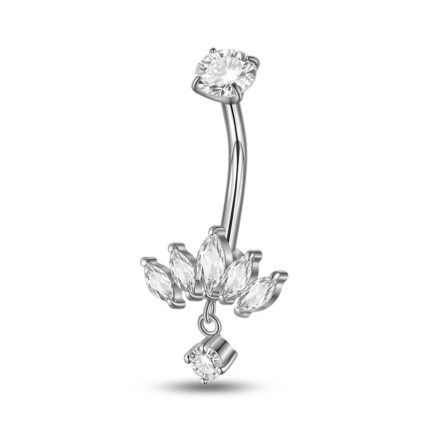 Piercing con cinque petali zirconati e pendente in Acciaio Chirurgico 316L - Piercing per ombelico