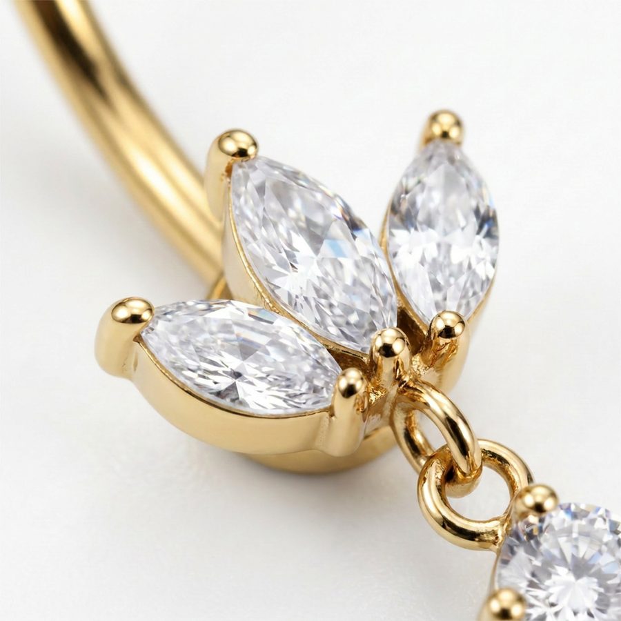 Piercing con tre petali zirconati e pendente in Acciaio Chirurgico 316L - Piercing per ombelico