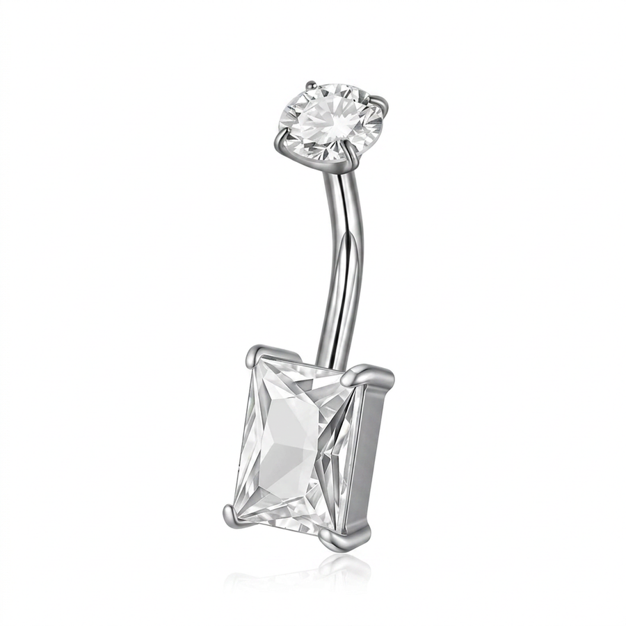 Piercing con zircone quadrato in Acciaio Chirurgico 316L - Piercing per ombelico