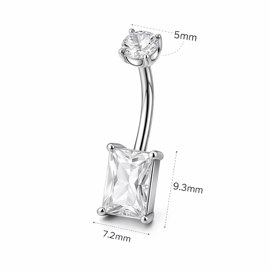 Piercing con zircone quadrato in Acciaio Chirurgico 316L - Piercing per ombelico