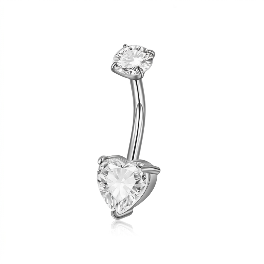 Piercing con zircone a cuore in Acciaio Chirurgico 316L - Piercing per ombelico
