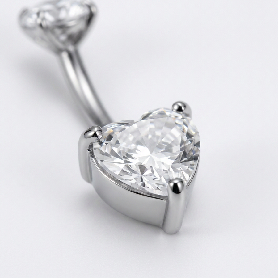 Piercing con zircone a cuore in Acciaio Chirurgico 316L - Piercing per ombelico