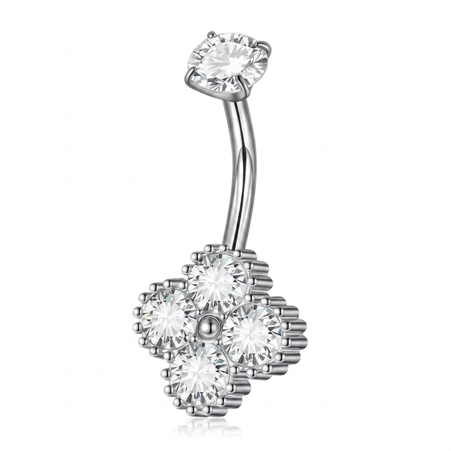 Piercing con fiore di zirconi in Acciaio Chirurgico 316L - Piercing per ombelico