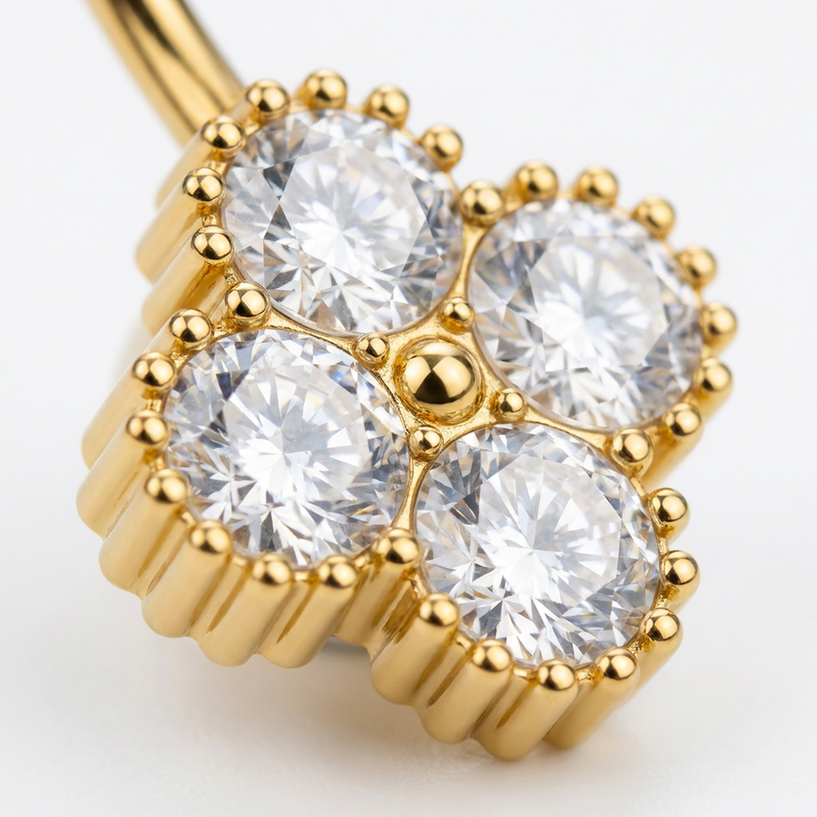 Piercing con fiore di zirconi in Acciaio Chirurgico 316L - Piercing per ombelico