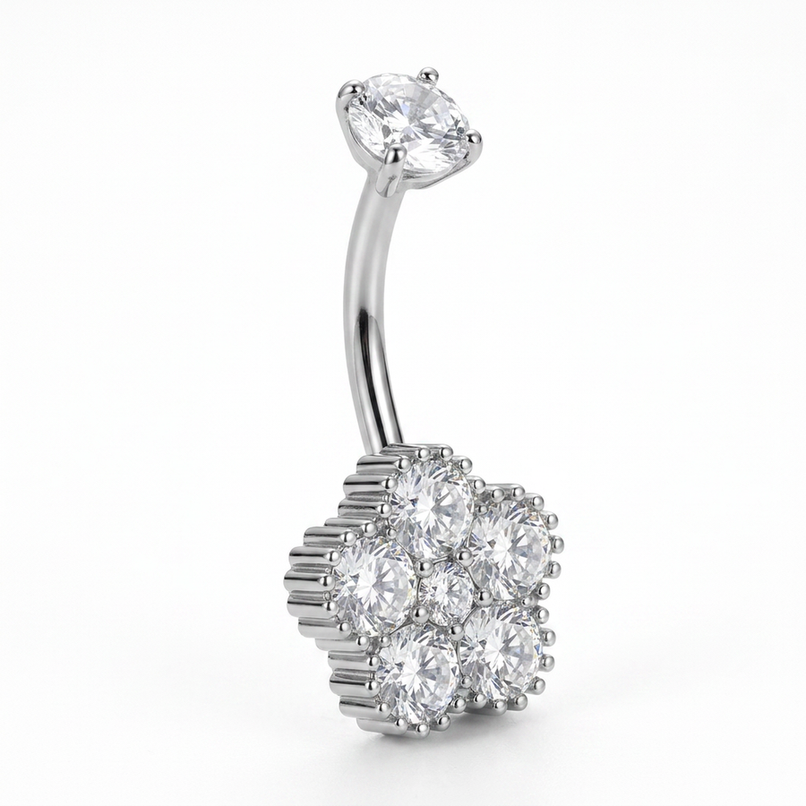 Piercing con fiore di zirconi in Acciaio Chirurgico 316L - Piercing per ombelico