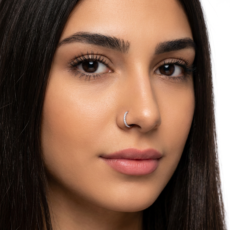 Piercing cerchietto con zirconi in acciaio chirurgico 316L - Piercing per naso