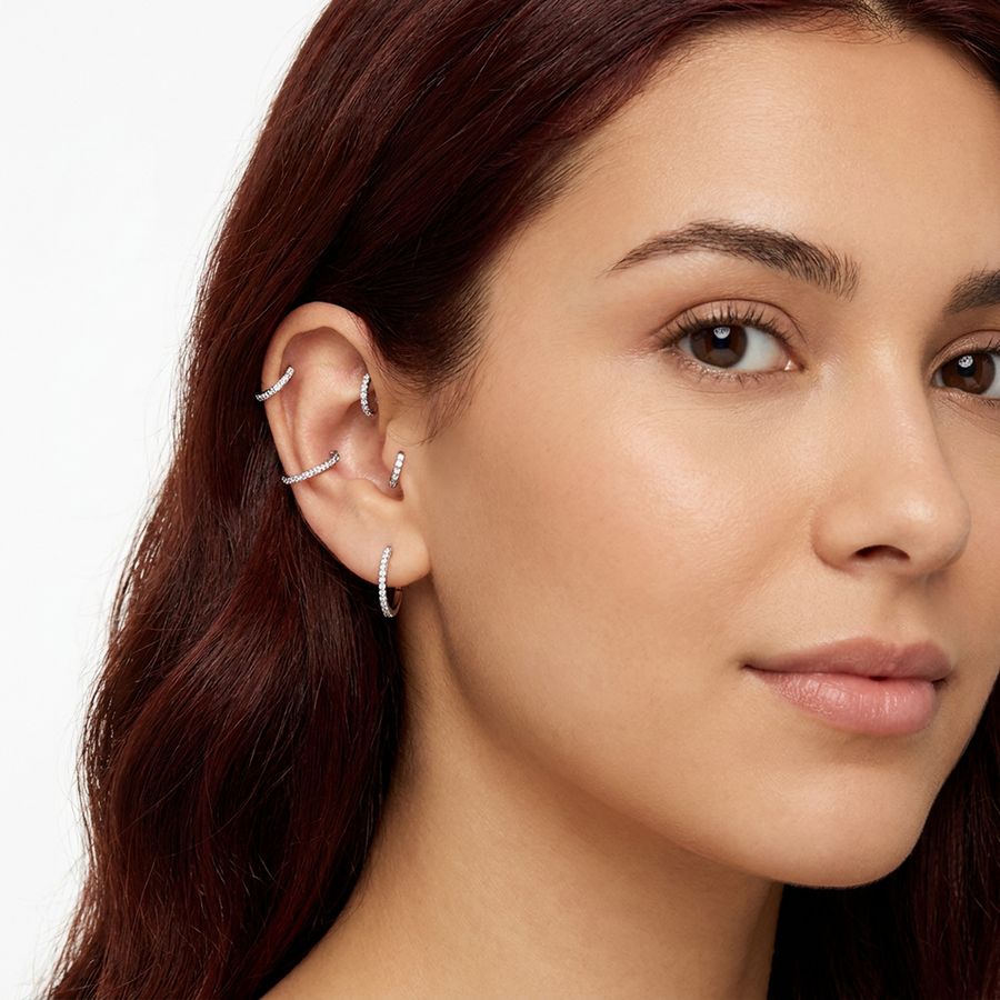 Cerchietto con zirconi in Acciaio Chirurgico 316L - Piercing per lobo, helix, forward helix, conch, tragus, antitragus, rook, labret
