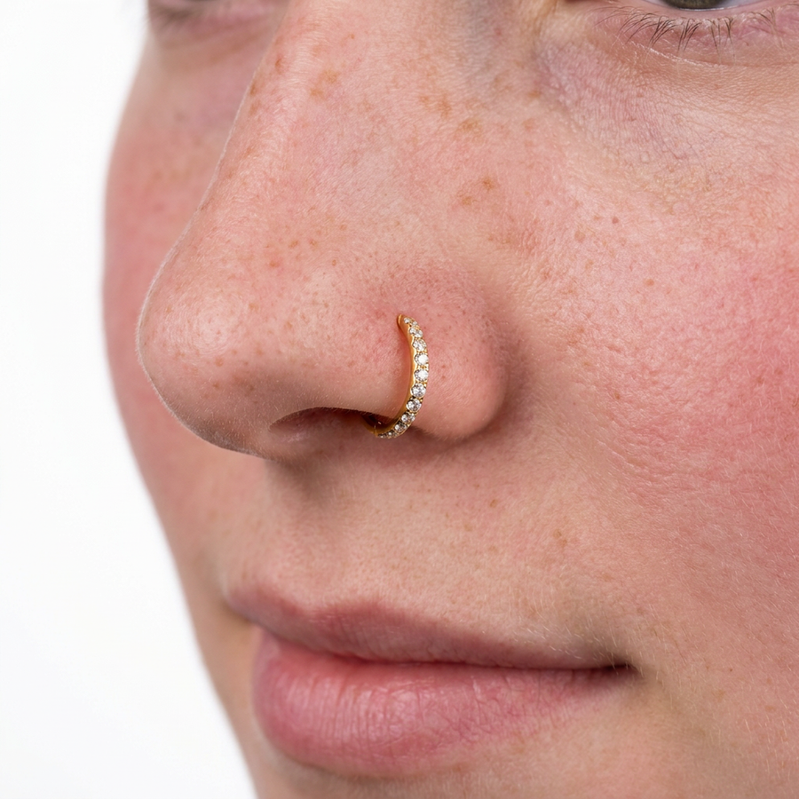 Piercing cerchietto con zirconi in acciaio chirurgico 316L - Piercing per naso