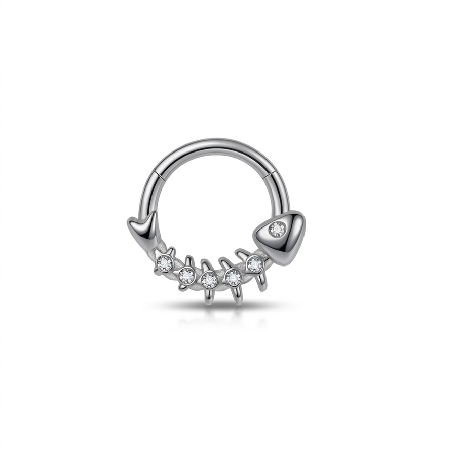Piercing con pesce e zirconi in Acciaio Chirurgico 316L - Piercing per lobo, helix, daith, septum