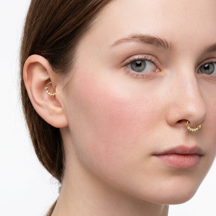 Piercing con pesce e zirconi in Acciaio Chirurgico 316L - Piercing per lobo, helix, daith, septum