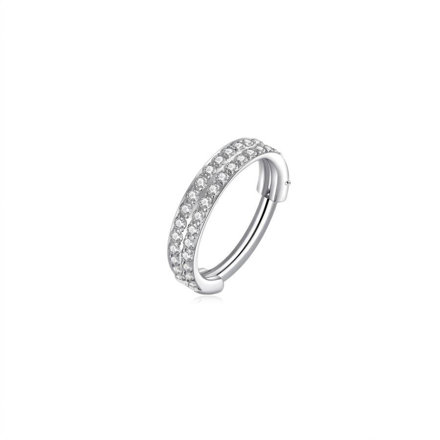 Cerchietto con doppia fascia di zirconi in Acciaio Chirurgico 316L - Piercing per lobo, helix, forward helix, conch, tragus, antitragus