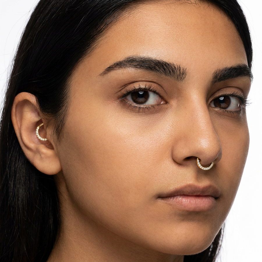 Piercing con fascia di zirconi in Acciaio Chirurgico 316L - Piercing per lobo, helix, forward helix, daith, septum, smiley