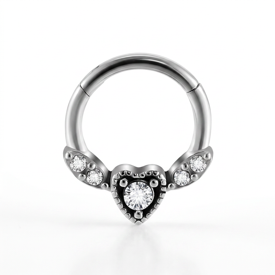 Piercing con cuore e zirconi in Acciaio Chirurgico 316L - Piercing per lobo, helix, daith, septum