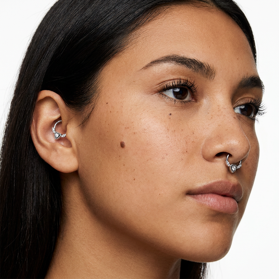 Piercing con cuore e zirconi in Acciaio Chirurgico 316L - Piercing per lobo, helix, daith, septum