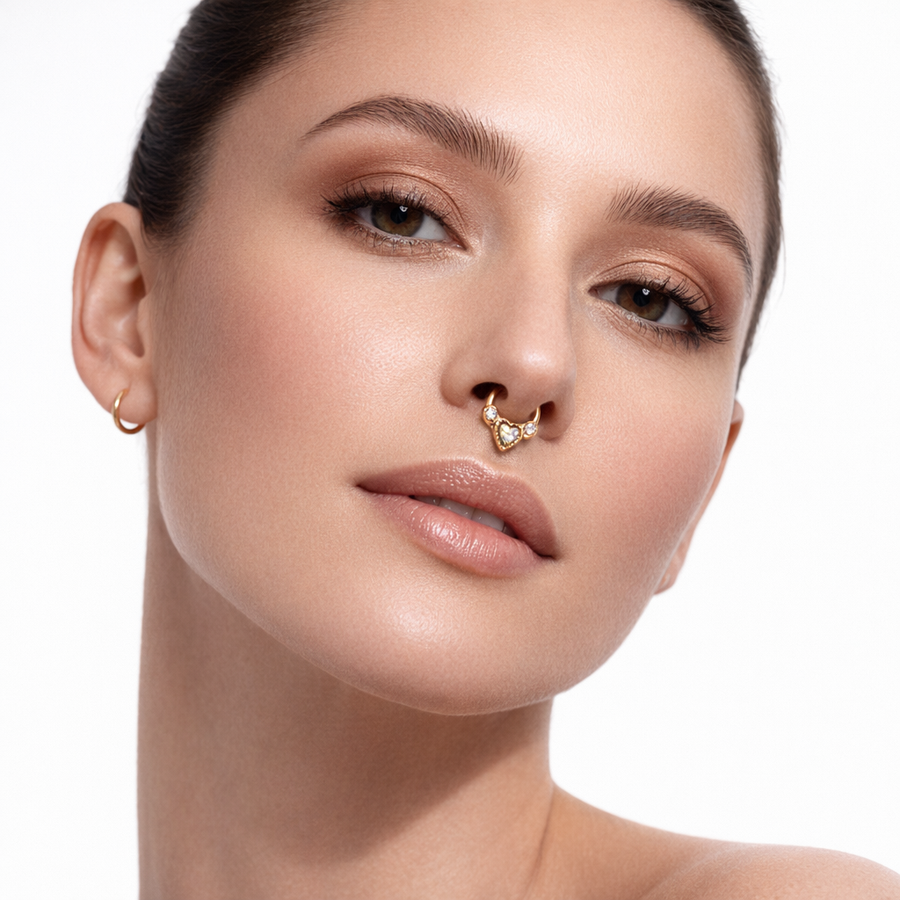 Piercing con cuore e zirconi in Acciaio Chirurgico 316L - Piercing per lobo, helix, daith, septum